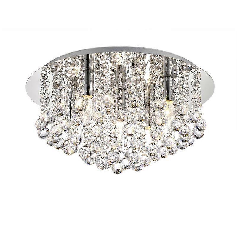 Acton Flush Ceiling 5 Light E14, 46cm Round, Polished Chrome/sphere Crystal