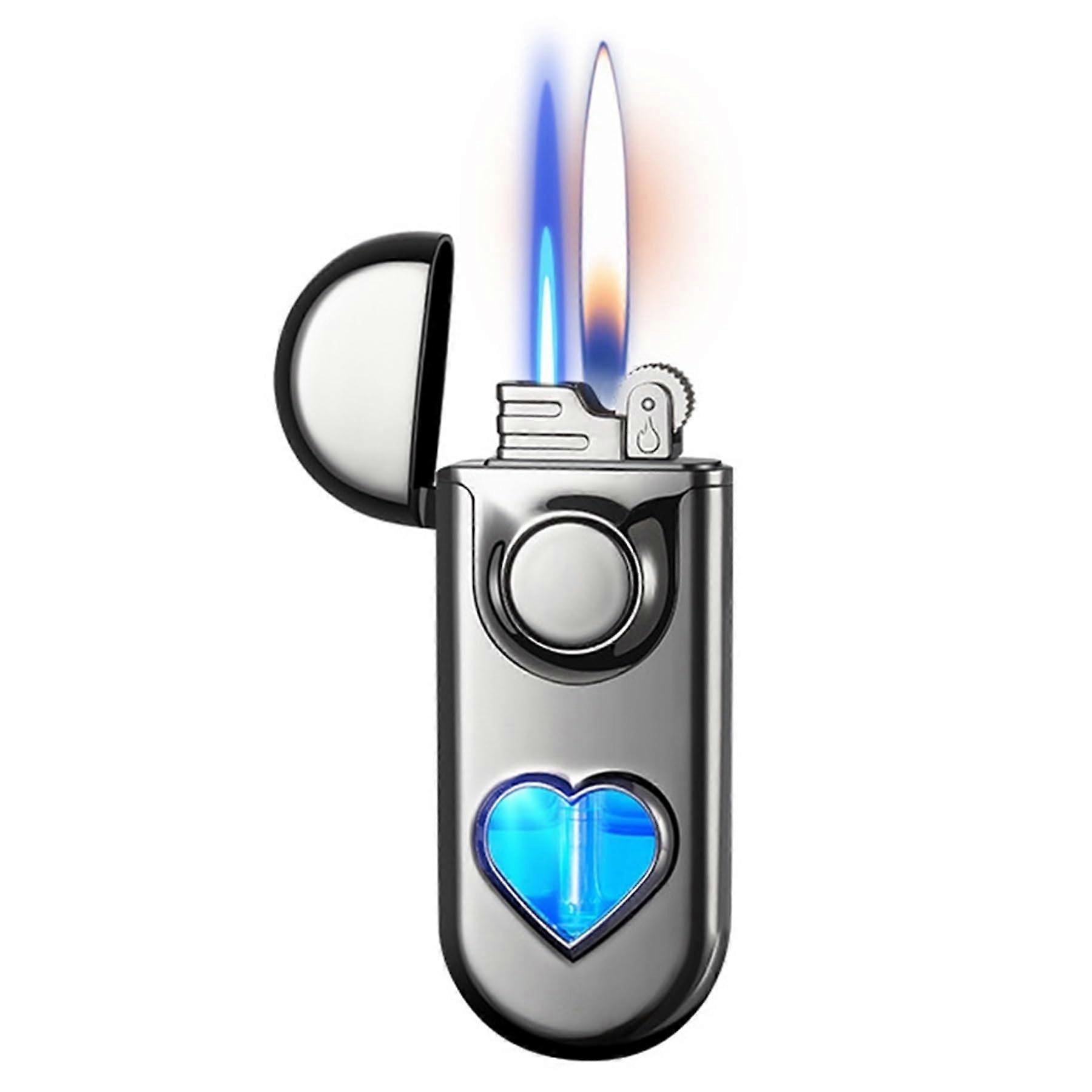 Butane Torch Lighter Dual Flame Windproof Refillable with Adjustable Flame and Fuel Window Black