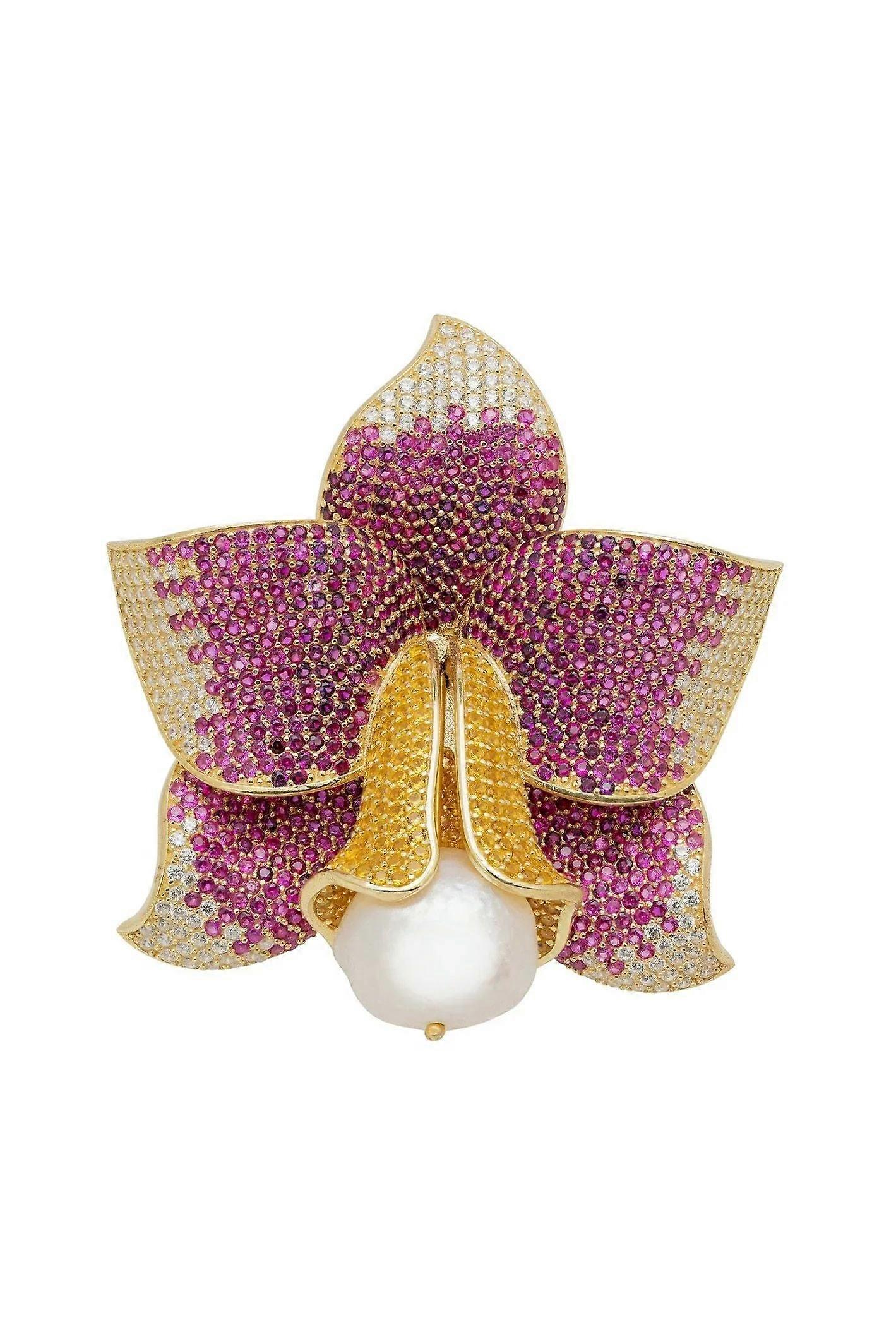 Latelita 水仙花珍珠鸡尾酒戒指 金红宝石 CZ 女士