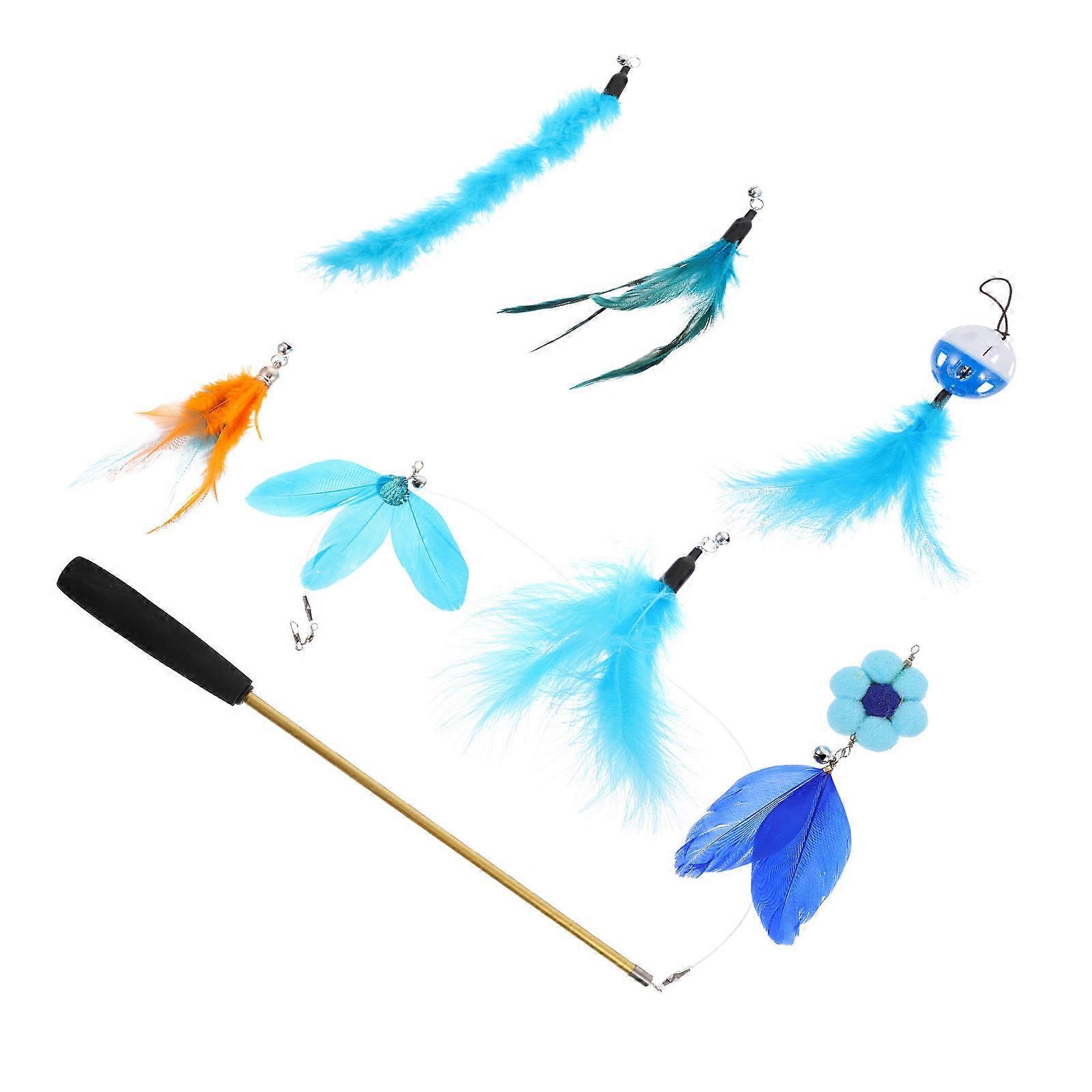 Blue Cat Teaser Stick Interactive Cat Toy for Playing 8Pcs Set
