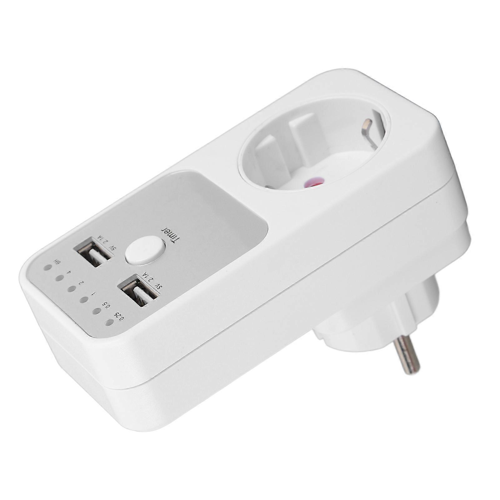 Voltage Protector Socket 3680W 16A Surge Protector Power Outlet with 2 USB Ports and Countdown Timer EU Plug
