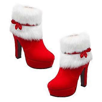Noël Hiver Talon Haut Épaissir Plate-forme Peluche Cheville Chaussures Botte Courte