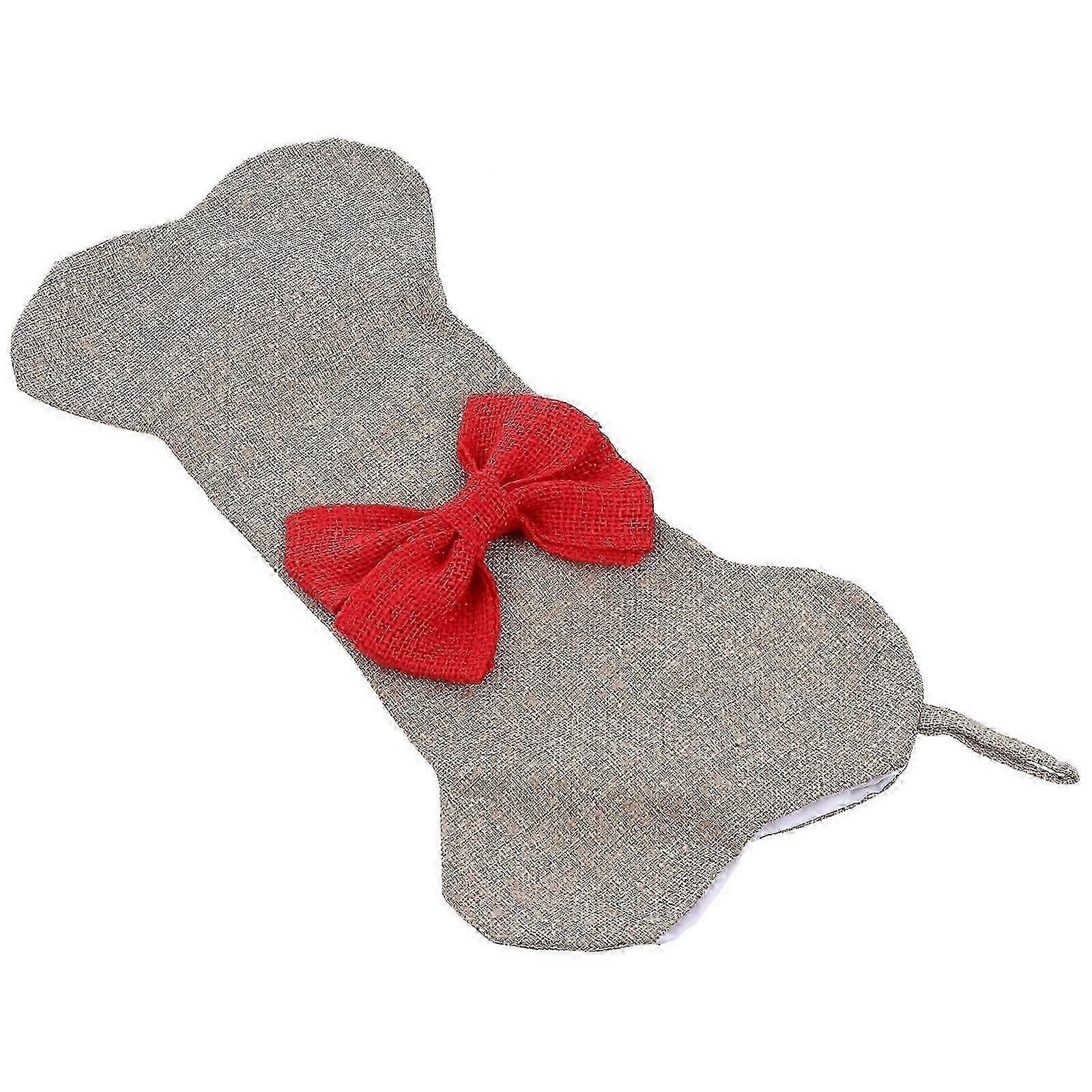 Christmas Stocking Burlap Pets Bone Hanging Stocking Large Bow Decoration