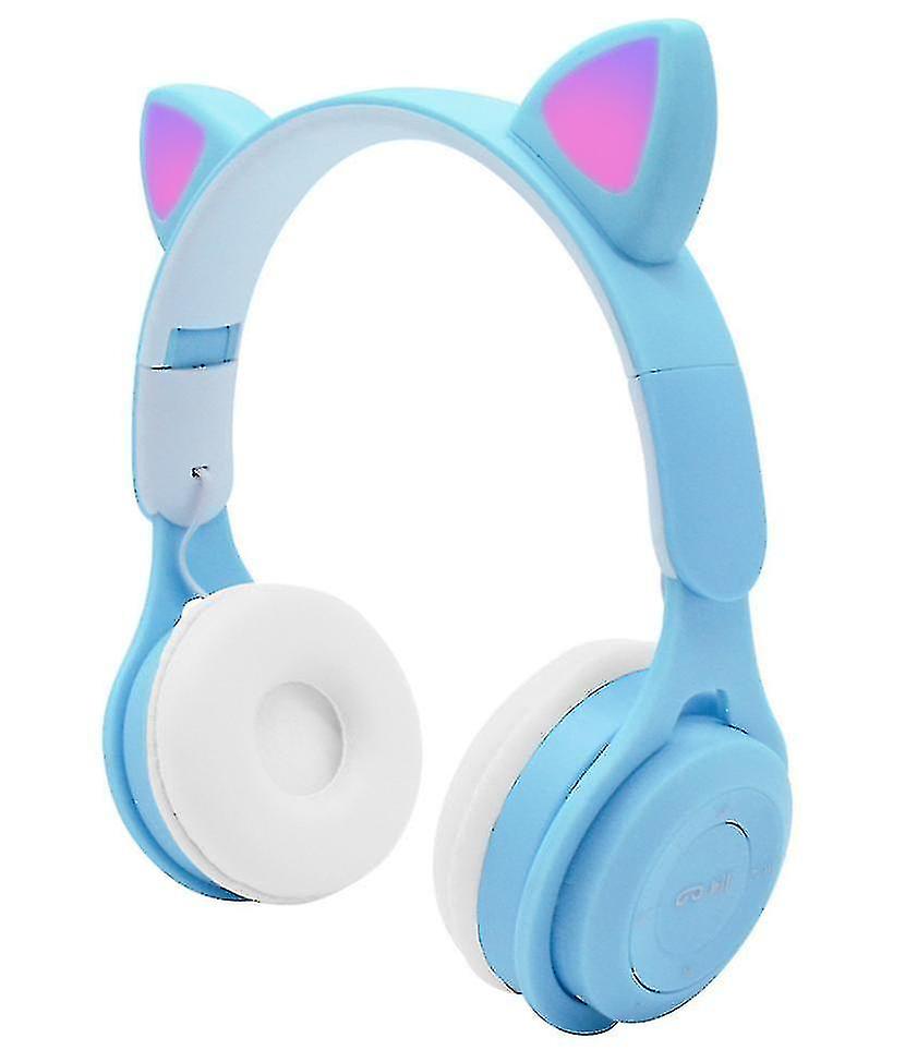 Headset Cat Ear Bluetooth Headset, Led Light Wireless Card Children's Headphonesblue