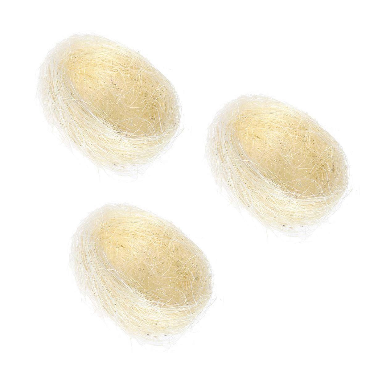 3Pcs Artificial Nest Easter Mini Colored Thread Bird Nests for Candies Eggs (White)