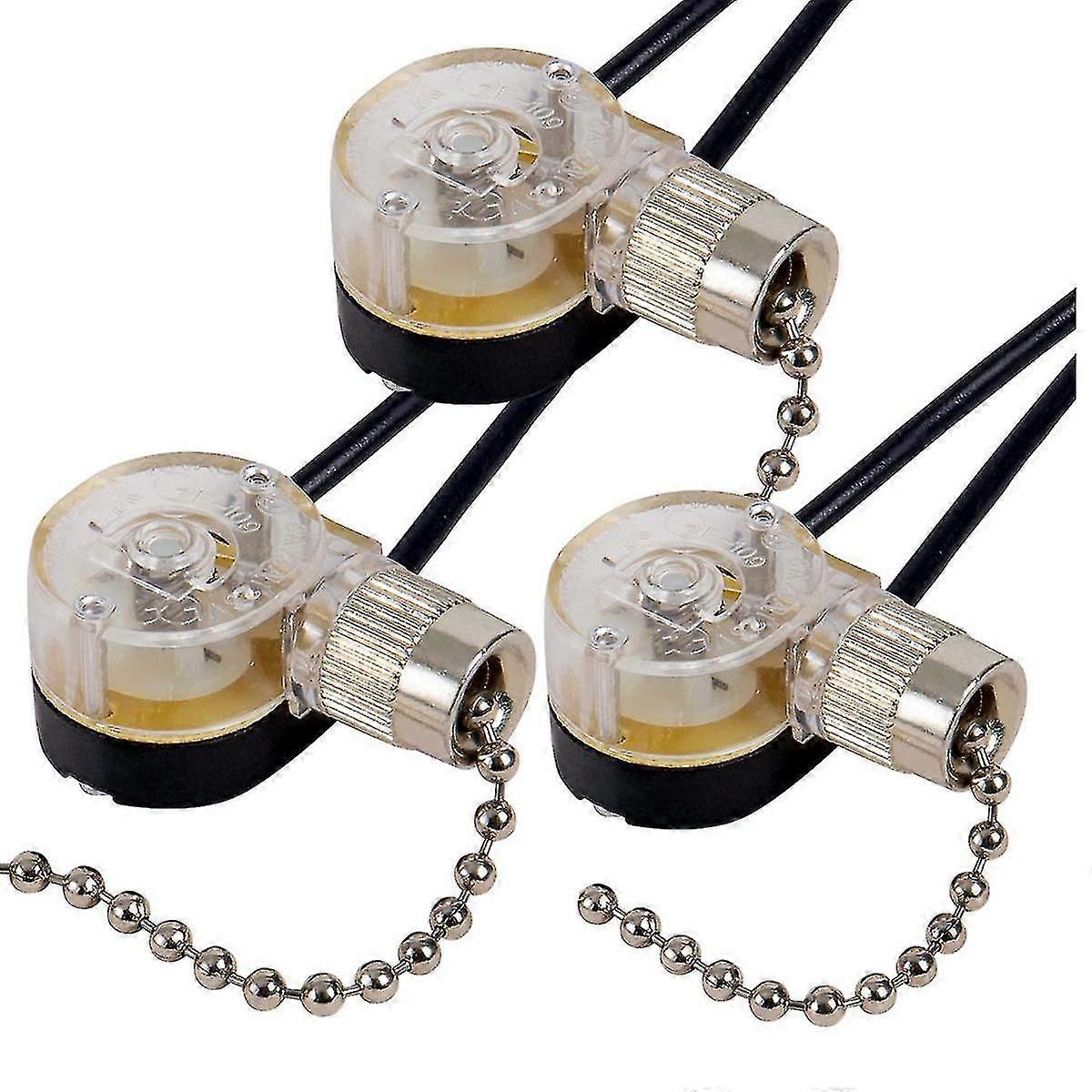 3Pack Ceiling Fan Light Switch ZE-109 Fan Switch Ceiling Pull Chain Switch Replacement (Nickel)
