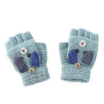Winterwarme Kinder-Handschuhe mit Cartoon-Hundemotiv, Flip-Top-Strickhandschuhe, Halbfingerhandschuhe, Größen 26-27