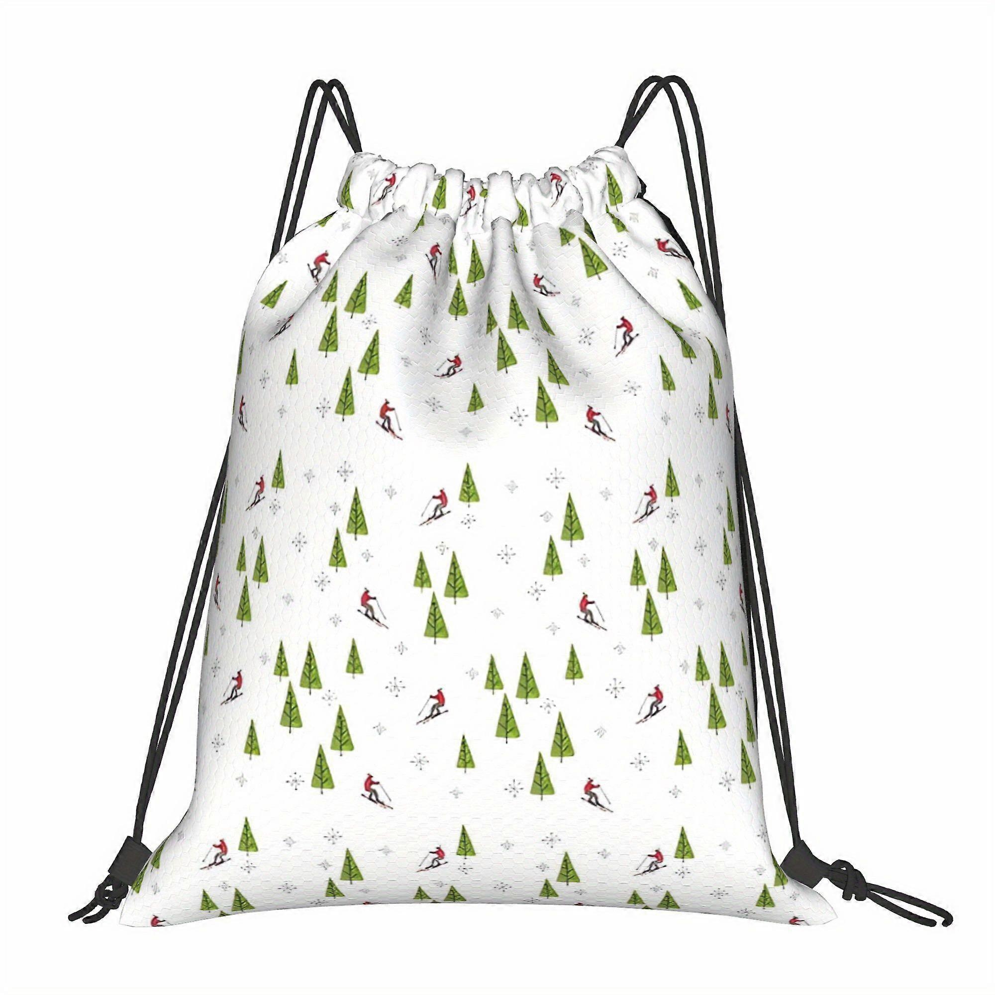 Bags with Drawstrings Featuring Skis And Pine Trees-Cqazw