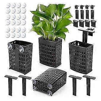 4er-Set höhenverstellbare Aquarienpflanzenhalter mit ausziehbarem Haken und Saugnapf für Aquarien und Aquaponik-Pflanzen, Schwarz