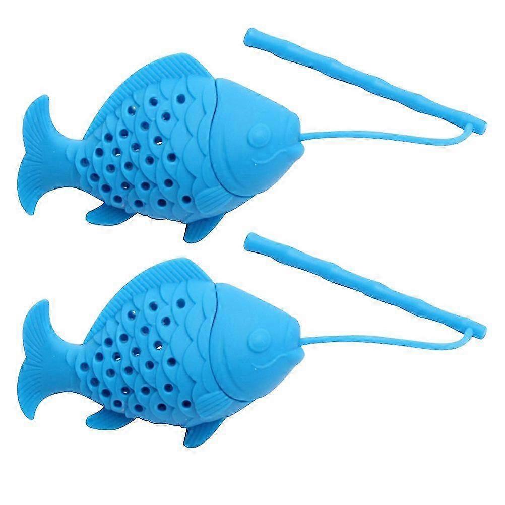 2pcs Creative Fish Shaped Tea Strainer Practical Tea Filter Silicone Tea Strainer Tea Infuser Filter (Blue)