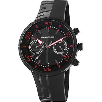 Momodesign Jet schwarz Chrono Quarz Analog Man Uhr mit MD2398BK-21 Gummi Armband