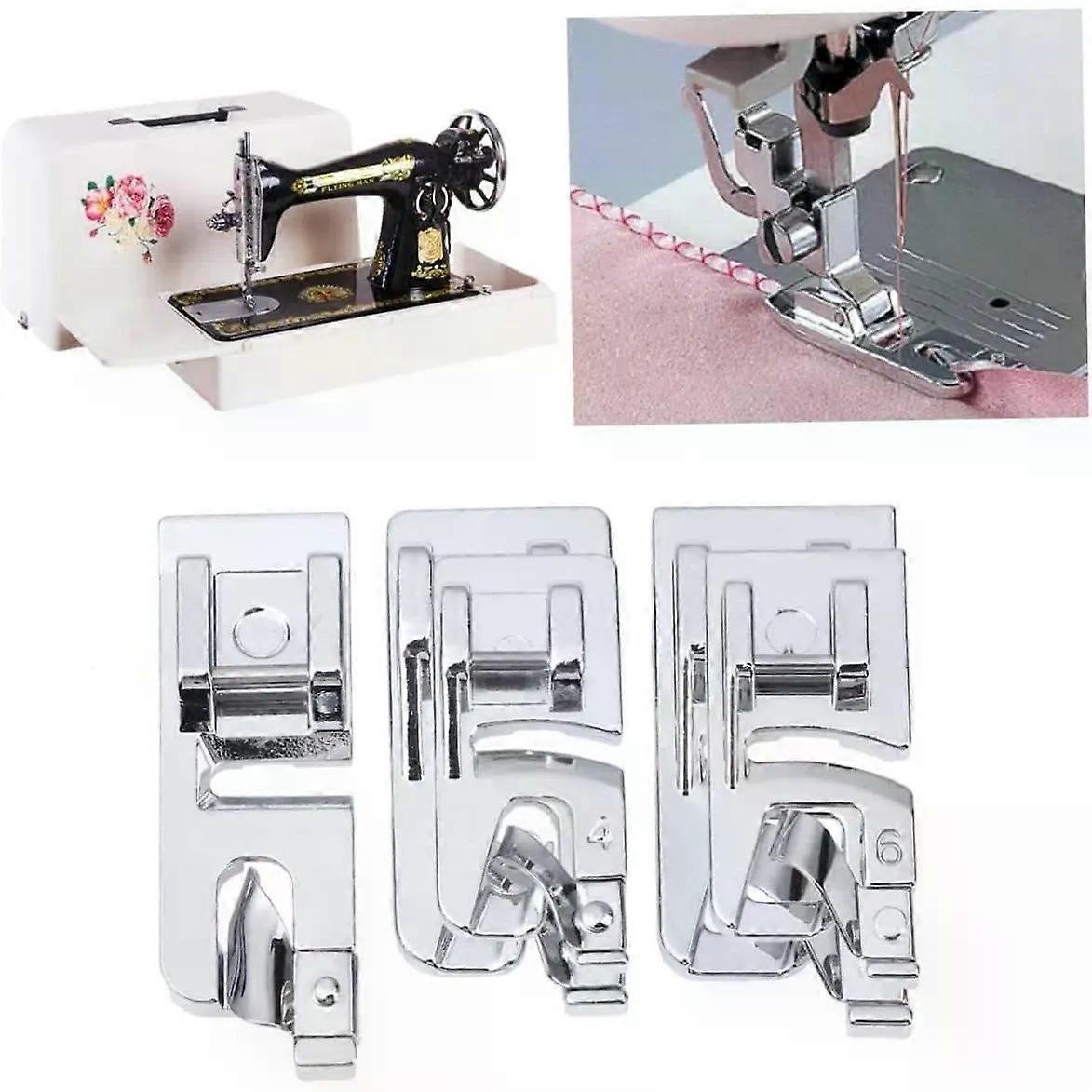 3Pcs Sewing Machine Presser Foot Set, Rolled Multi-Function Metal Feet