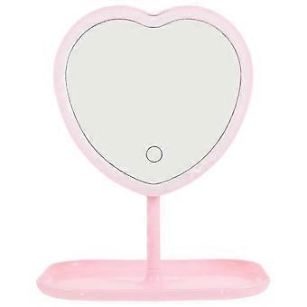 USB Rechargeable LED Makeup Mirror Desktop Heart Shape For Women