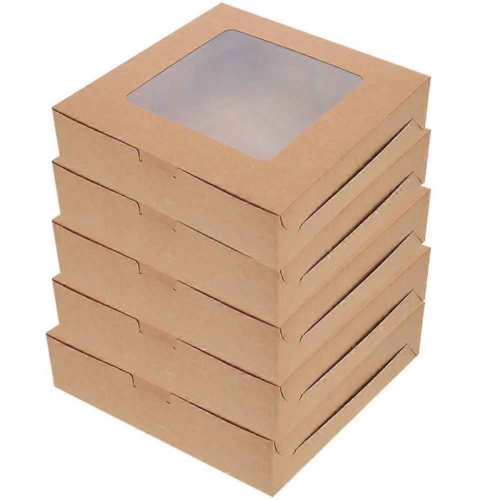 Baking Cake Boxes Kraft Paper Bakery Boxes with Window 5Pcs Package