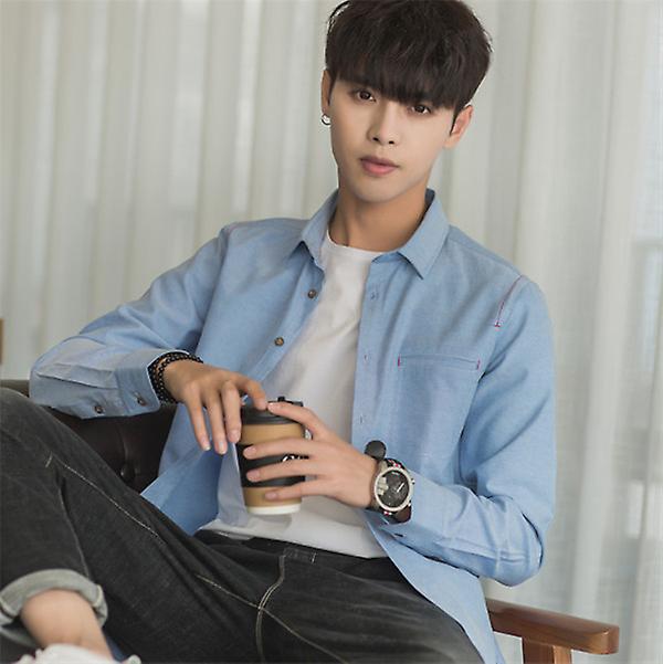 الخريف العلامة التجارية الجديدة الصلبة اللون الشباب قميص كلاسيكي للرجال عارضة مريحة أكسفورد الغزل قميص بأكمام طويلة