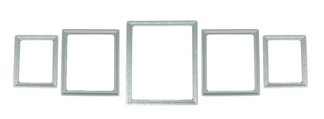 White Beveled Wood Look 5 Piece Gallery Wall Photo Frame Set