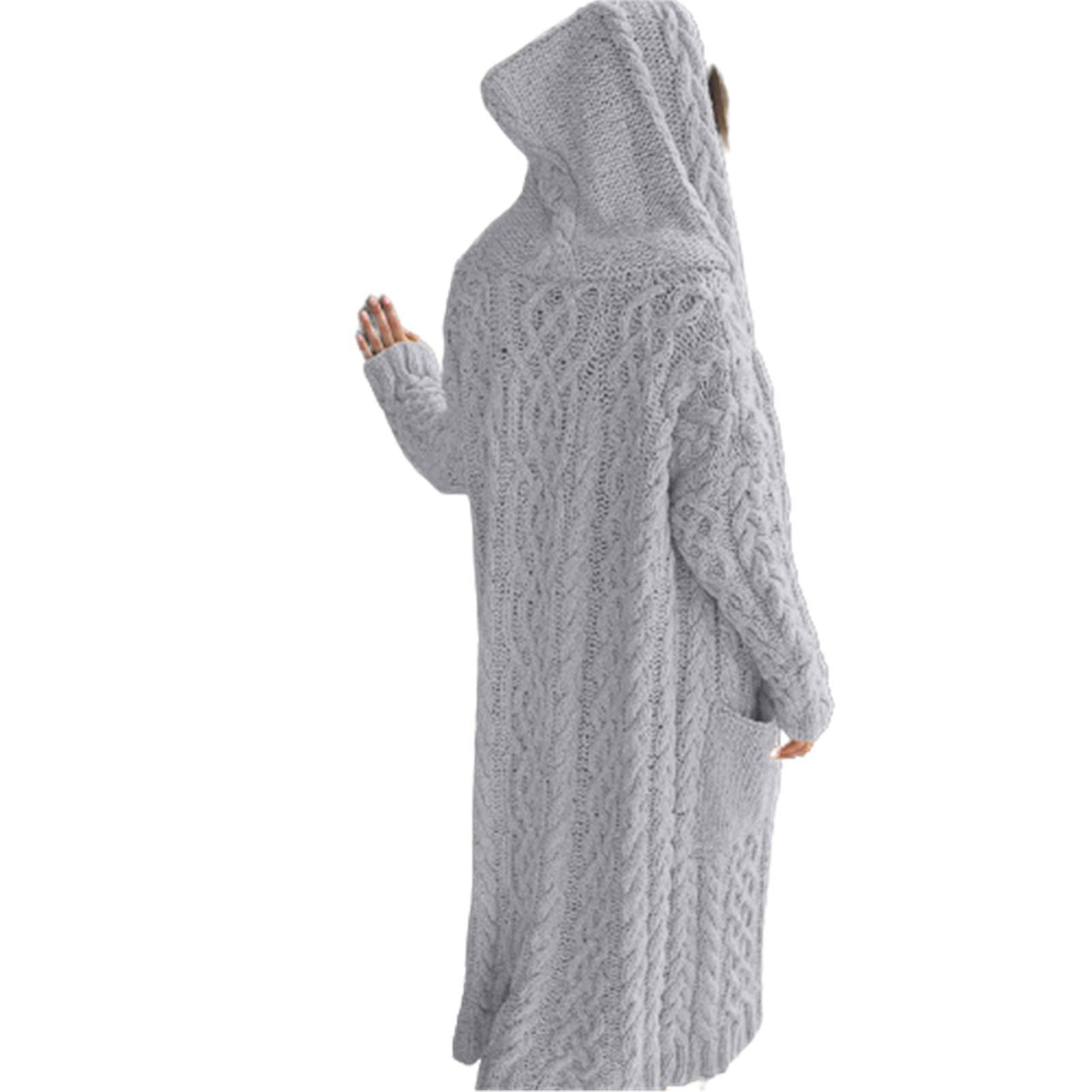 Casual gebreide lange bovenkleding met capuchon en zijzak vrouwen herfst winterjas