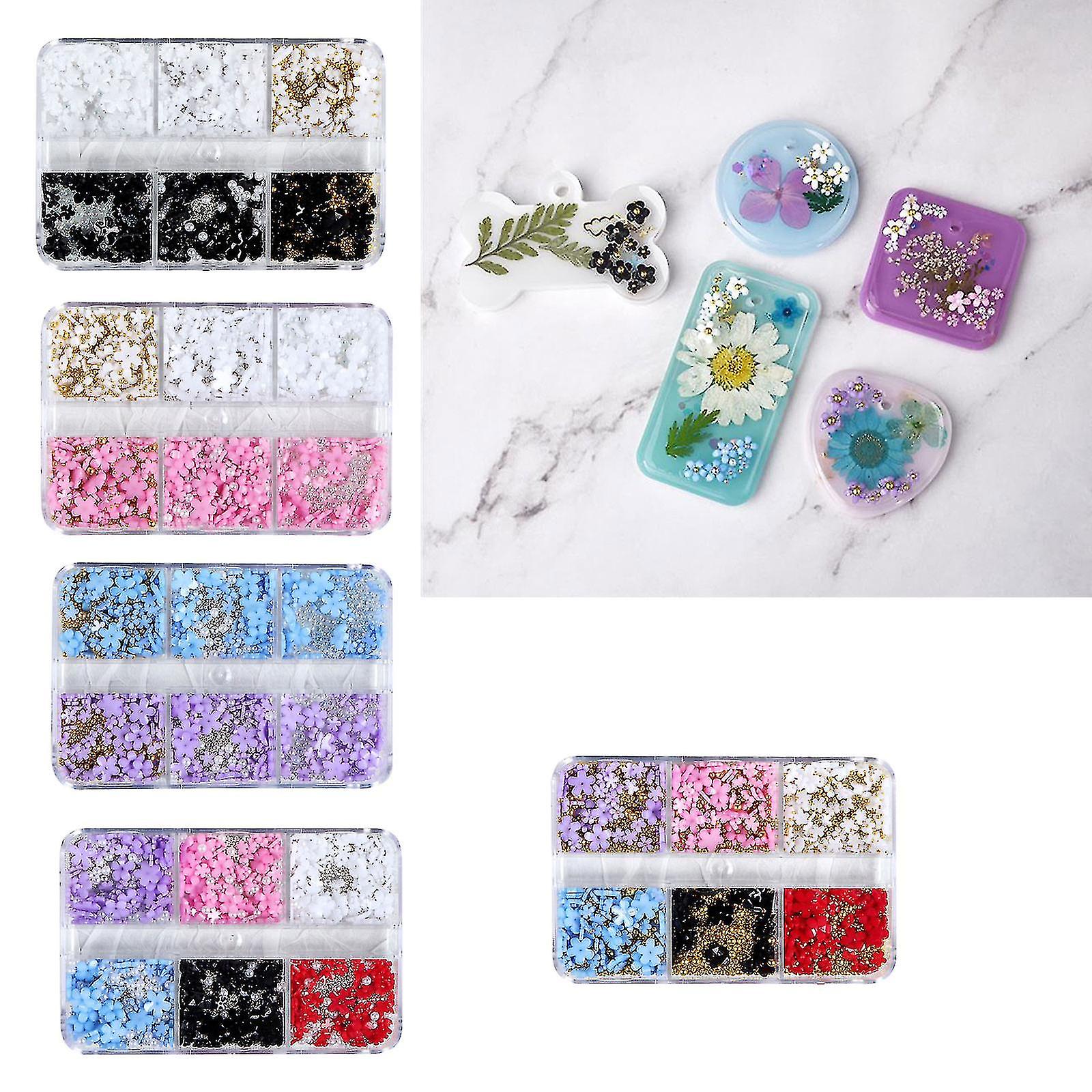 6-compartment Box Size Mixed Resin Flower Accessories Set With Gold Silver Bead
