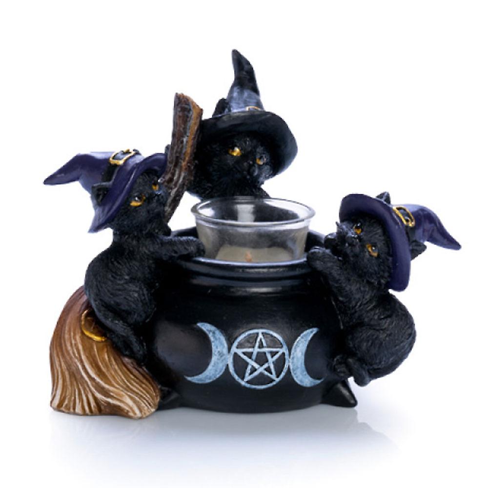 Mystical Black Cat Cauldron Tealight Holder Detailed Sculpting Dynamic Design