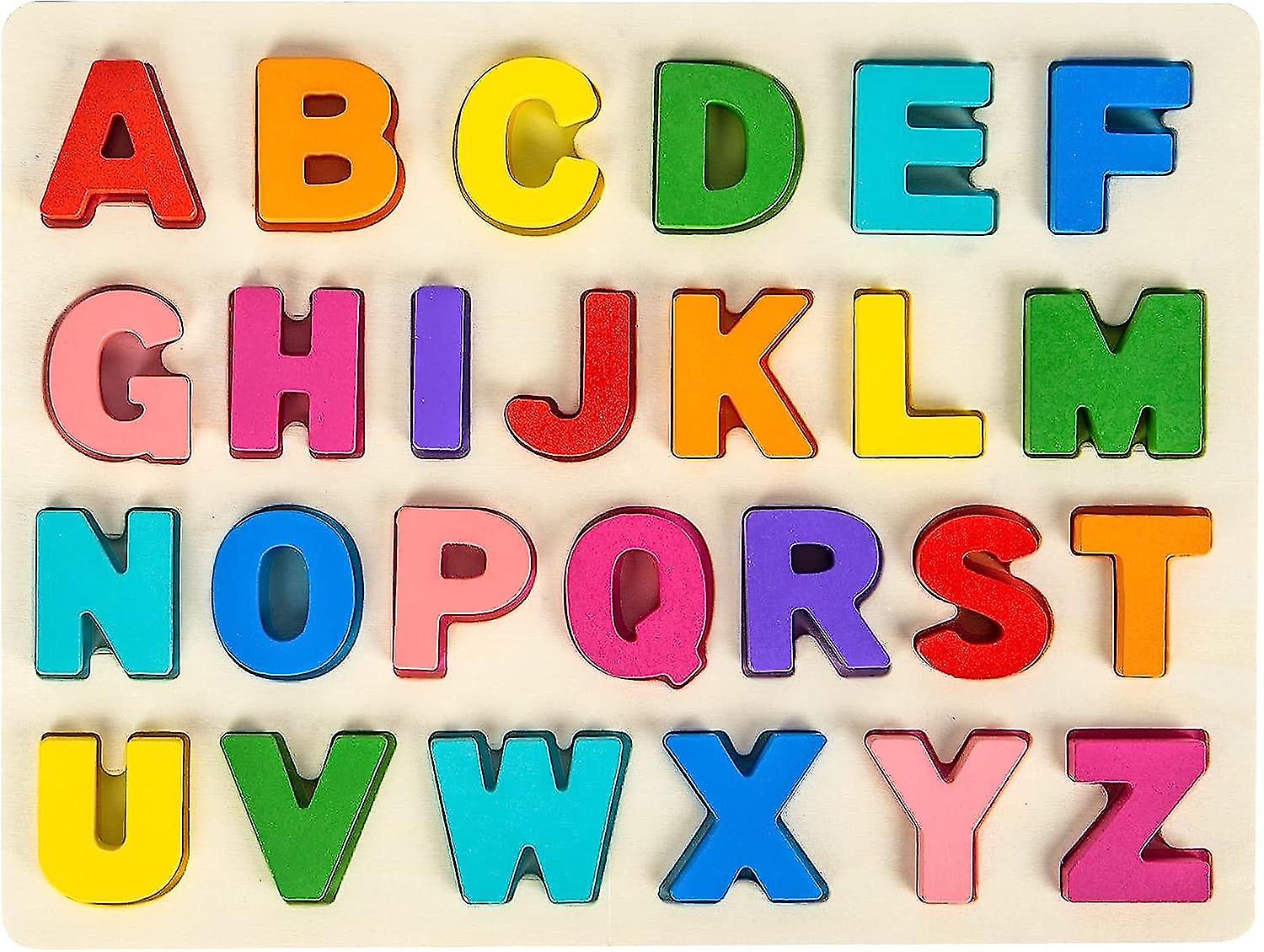 Alphabet Puzzle Wooden Puzzles For Toddlers 1 2 3 4 5 Year Old, Abc Puzzle Shape Alphabet Learning Puzzles Toys With Puzzle Board & Letter Blocks, Pre