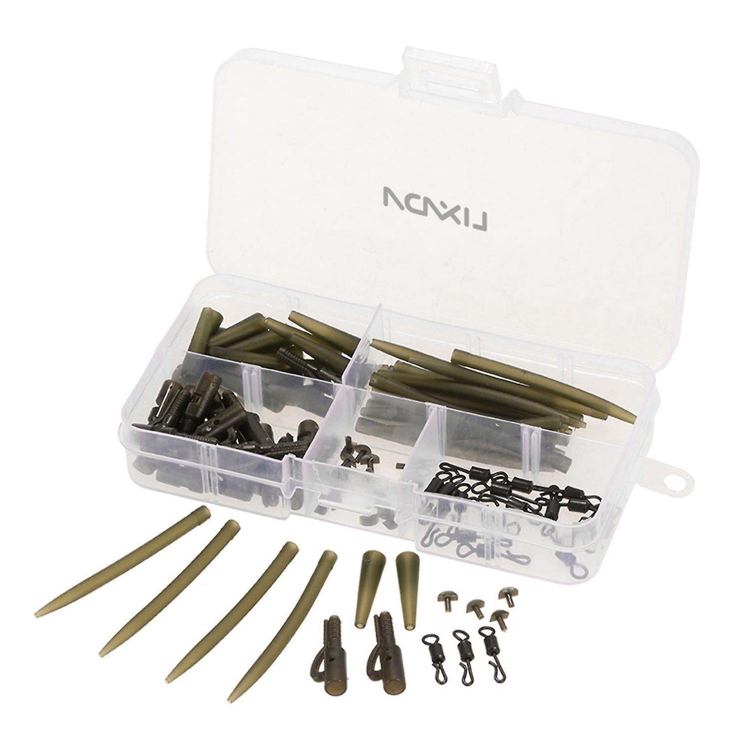 Lixada 100pcs Terminal Carp Fishing Tackle Safety Lead Clips with Pins Tail Rubber Tubes Anti Tangle