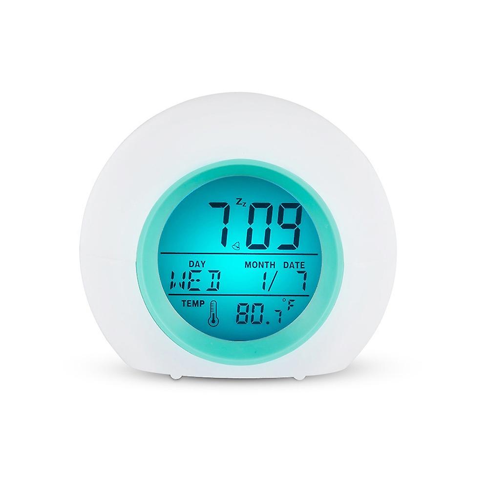 Round Colorful Backlight LED Time Date Temperature Display Snooze Alarm Clock