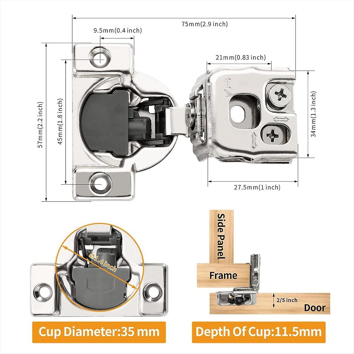 10 Pack 1-1/4 Zoll 3D-Overlay-Soft-Close-verdeckte Scharniere für Frontrahmentür, Steuerschließung Silber