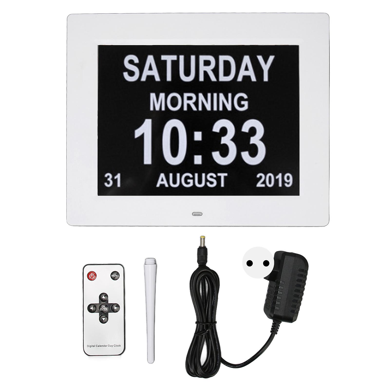 10 Inch Digital Calendar Clock 8 Languages Auto Dimming Electronic Day Clocks for Elderly 110‑240V White EU Plug