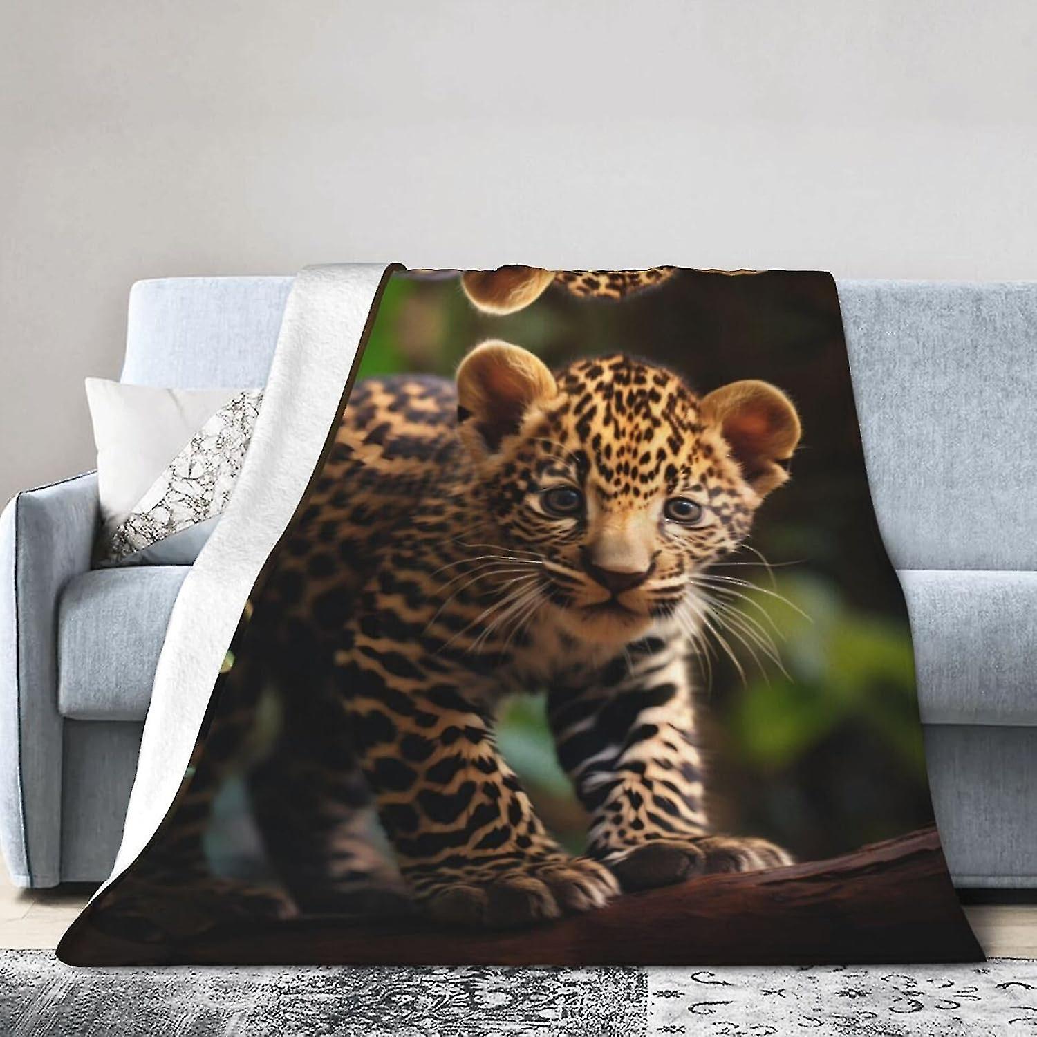 Cute Baby Jaguar Super Soft Flannel Blanket 80"x60" : Easy To Care For, Durable And Can Be Folded Compactly