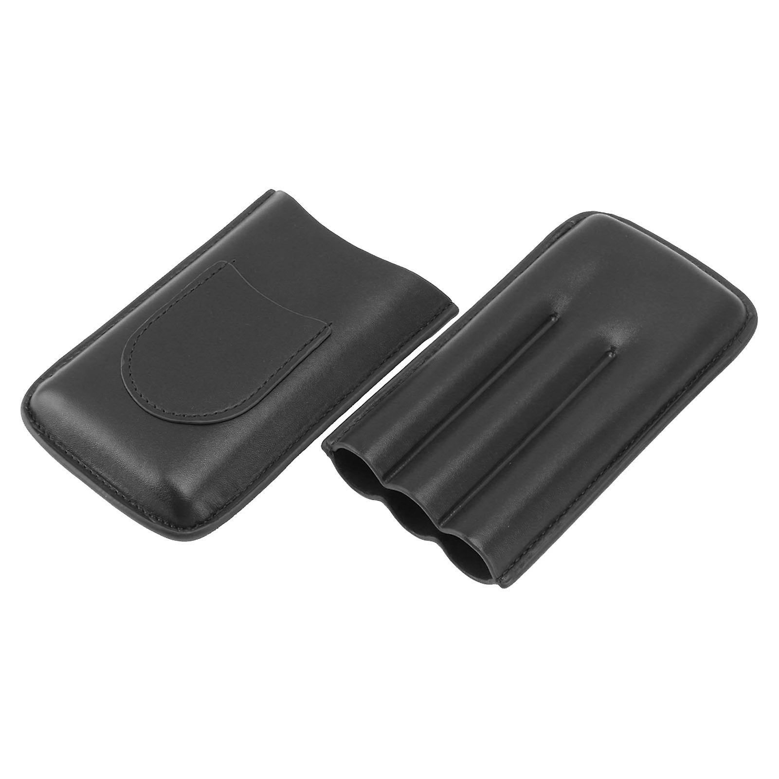 Leather Cigarette Case 3pcs Capacity Portable Cigar Box Black