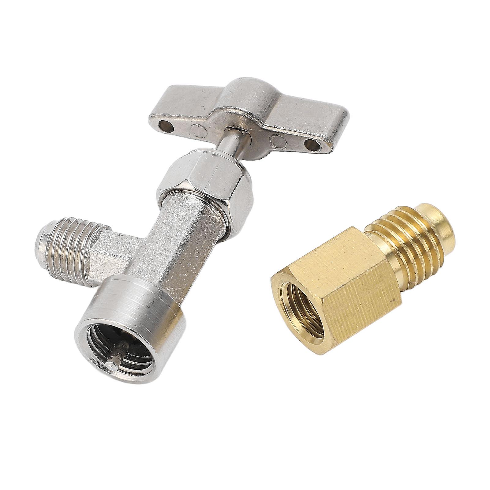 Self Sealing Can Tap Valve 1/4in 1/2in Thread Stainless Steel Refrigerant Dispenser Can Opener with Hose Adapter for Car 