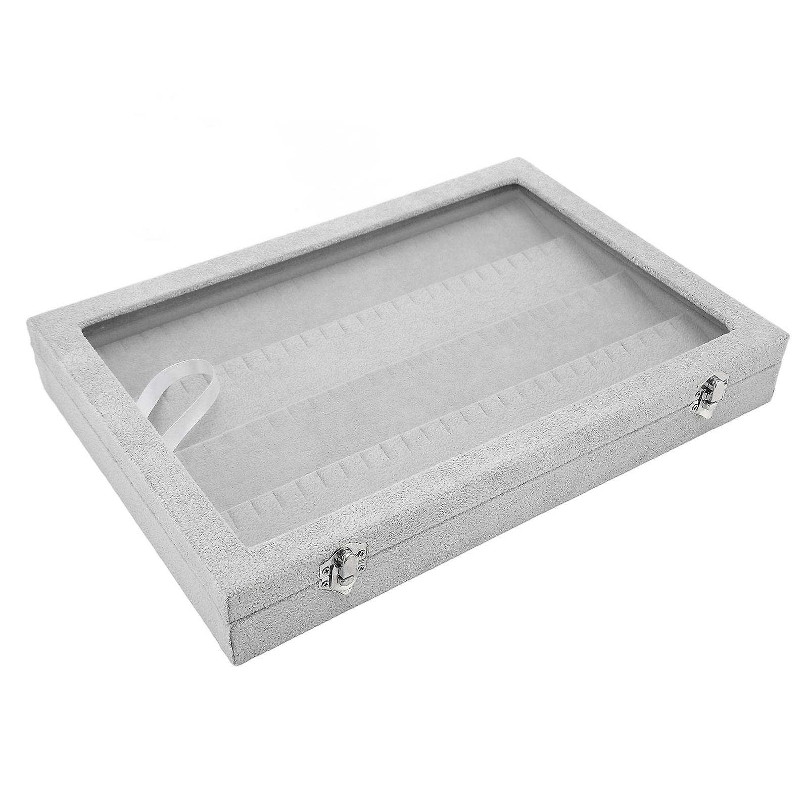 Large Grey Pin Display Case Glass Soft Flocking Dustproof Box
