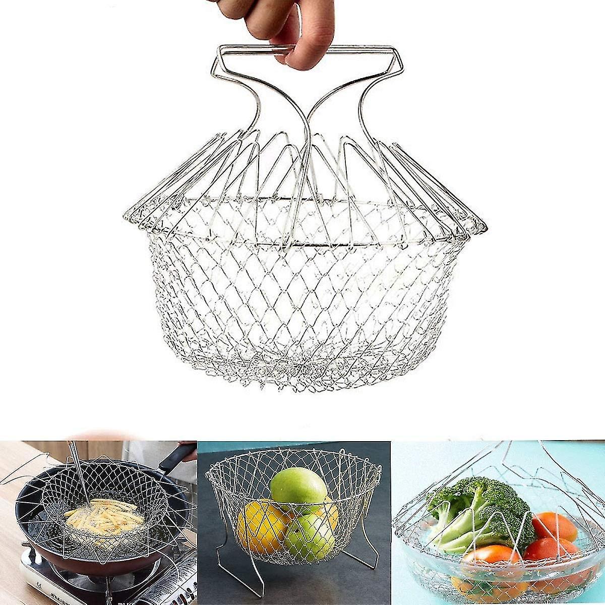 Panier de friture extensible Pliable En acier inoxydable Deep Fry Basket Net