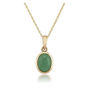 Classic Jade Cabochon Pendant Necklace in 9ct Yellow Gold...