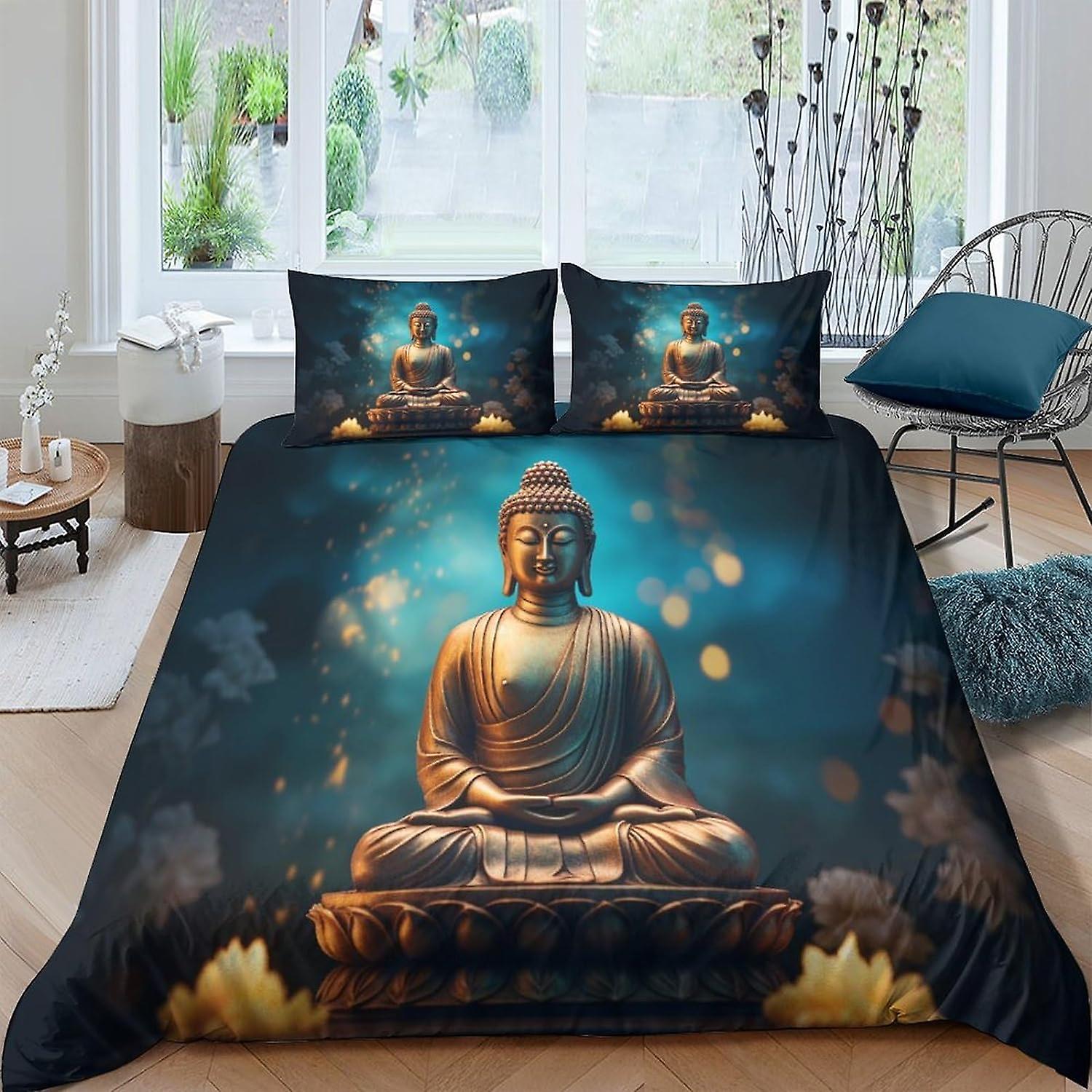 EKENOZ تمثال بوذا طقم غطاء لحاف - مجموعة من الألياف الدقيقة المصقولة الناعمة من 3 قطع مجموعة الفراش مع إغلاق بسحاب ، غطاء لحاف السرير مع أكياس وسائد مزدوجة