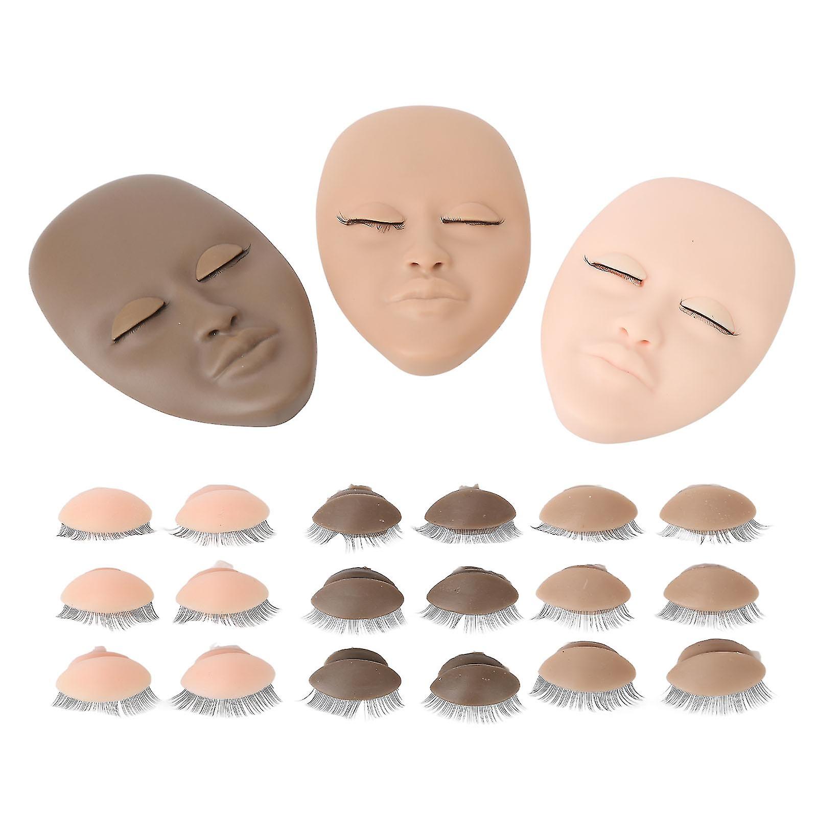 3pcs Eyelash Extension Practice Doll Head with Replaceable Eyelid and Single Layer Lashes