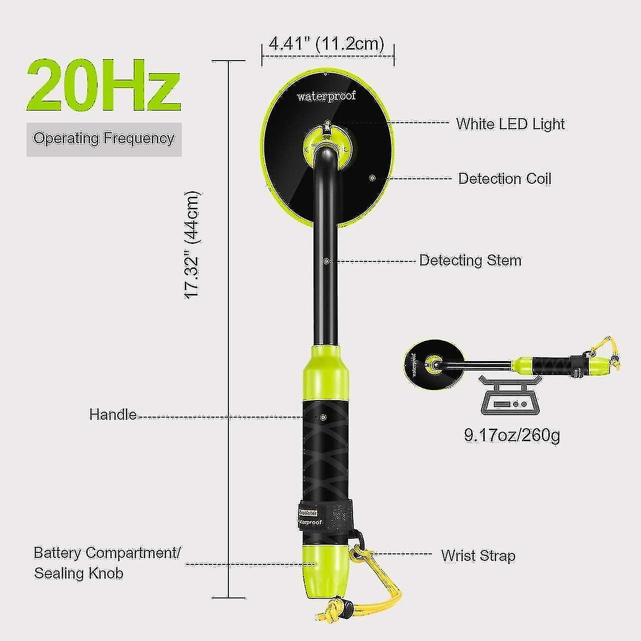 Underwater Metal Detector 100 Feet/30m Fully Waterproof Handheld Pinpointer Pulse Induction Metal