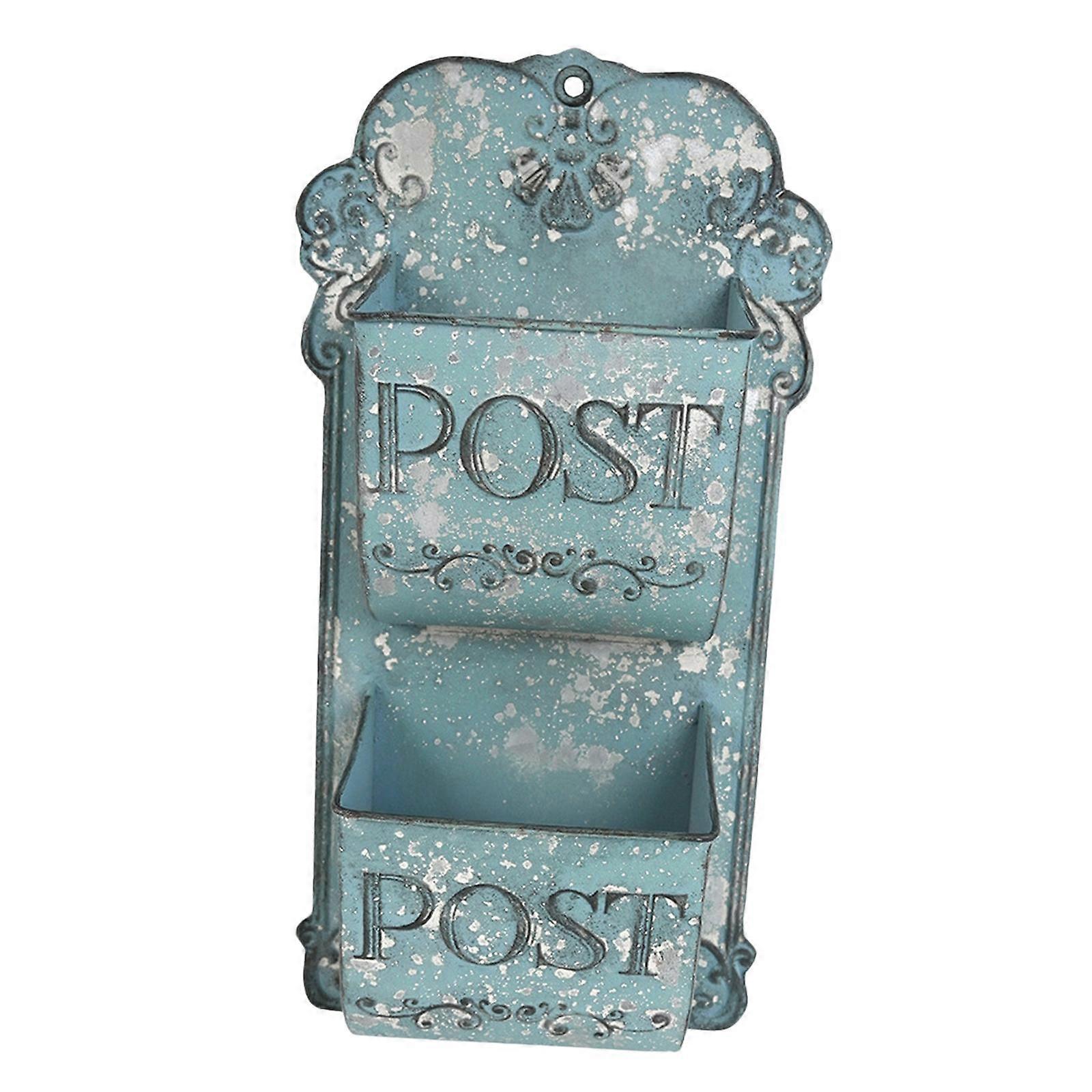 Wall Mount Mailbox Retro Design Wall Hanging Mail Box for Outside House Yard Blue