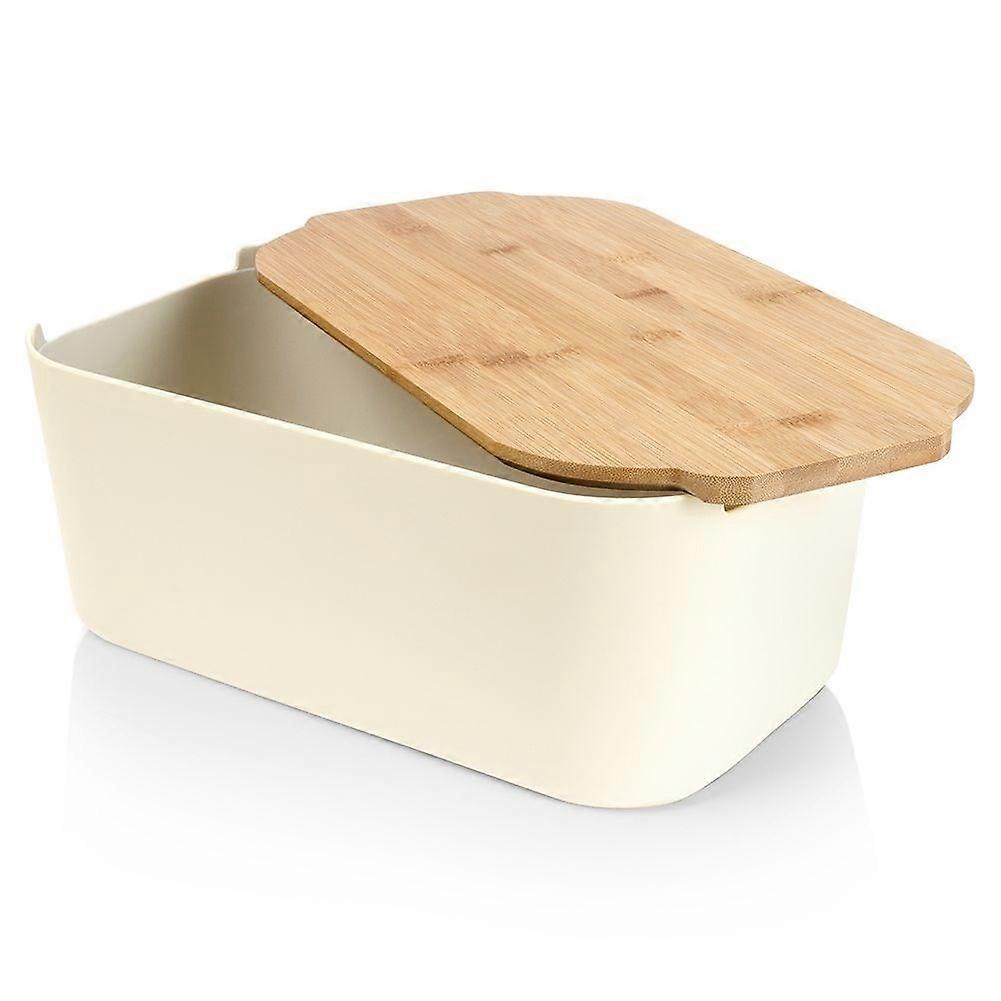 Spacious cream bread box with bamboo cutting board