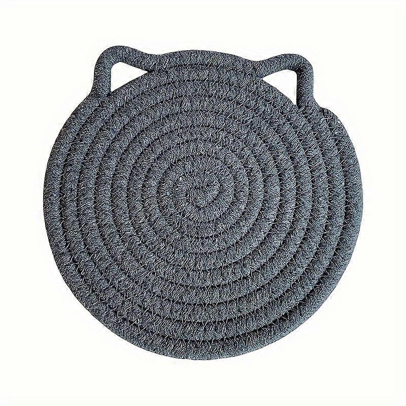 Charming Cat Ear Woven Pot Mat - Heat-Resistant, Easy-Clean Placemat With Hanging Loop For Kitchen Decor
