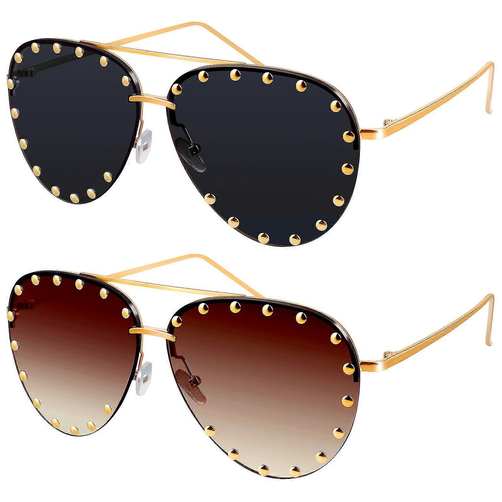 2 stycken Kvinnor Rimless Överdimensionerade Dubbade solglasögon Gradient Lens Nit mode