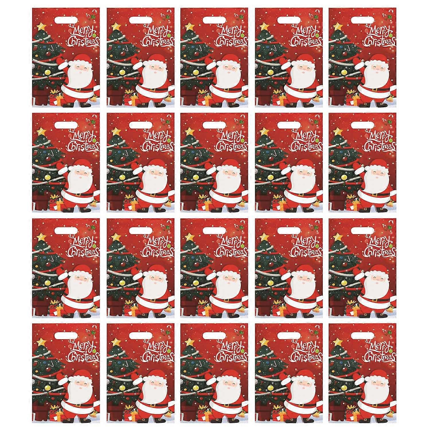 20Pcs Christmas Gift Bag Festive Candy Cookie Bag Santa Claus Deer Pattern Packaging Bag for Holiday