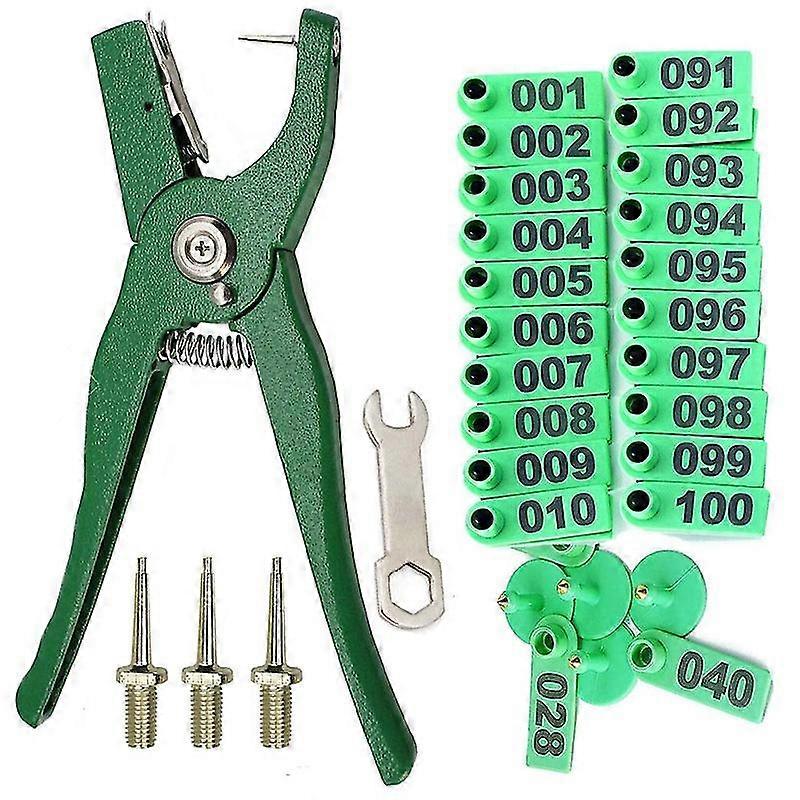 Livestock Animal Ear Tag Pliers, With Number 001-100 Ear Tags And 3 Pins, For Installing Cattle She