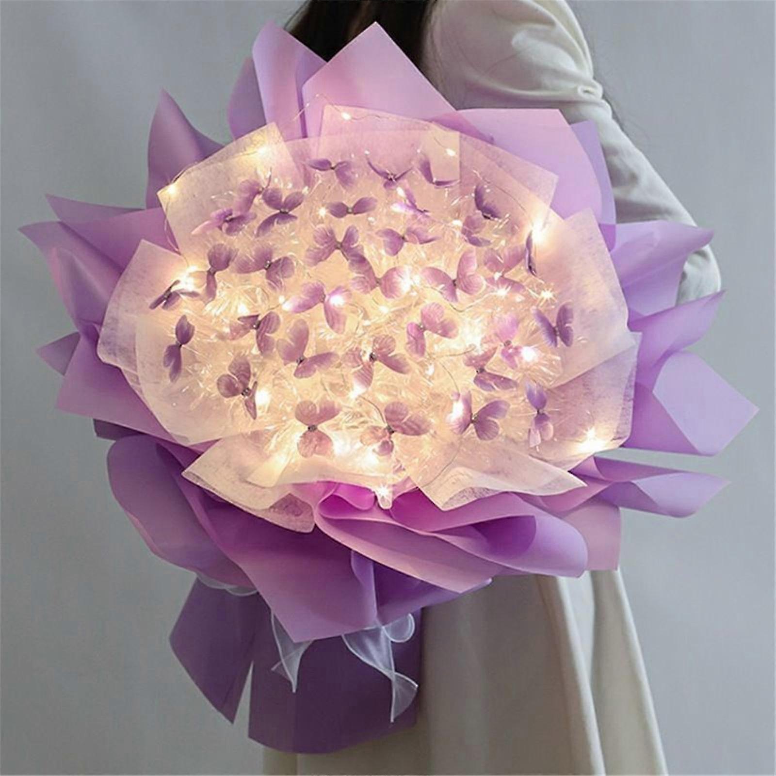Benzi de păr Noi 52pc fluturi Buchet de flori set cadou cu lumină led Idei grozave de cadouri pentru Ziua Îndrăgostiților, ziua de naștere, aniversare, logodnă