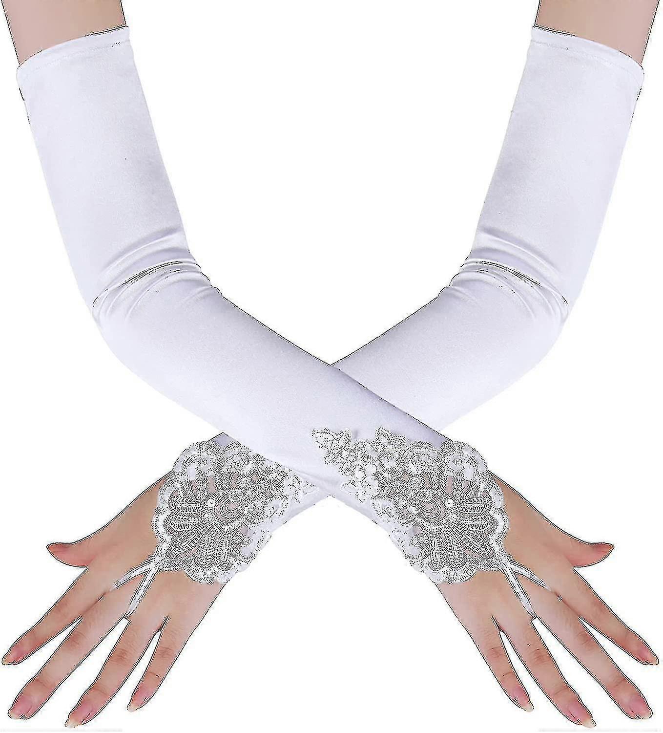 Long Opera Party 20s Satin Gloves Stretchy Adult Size Elbow Length