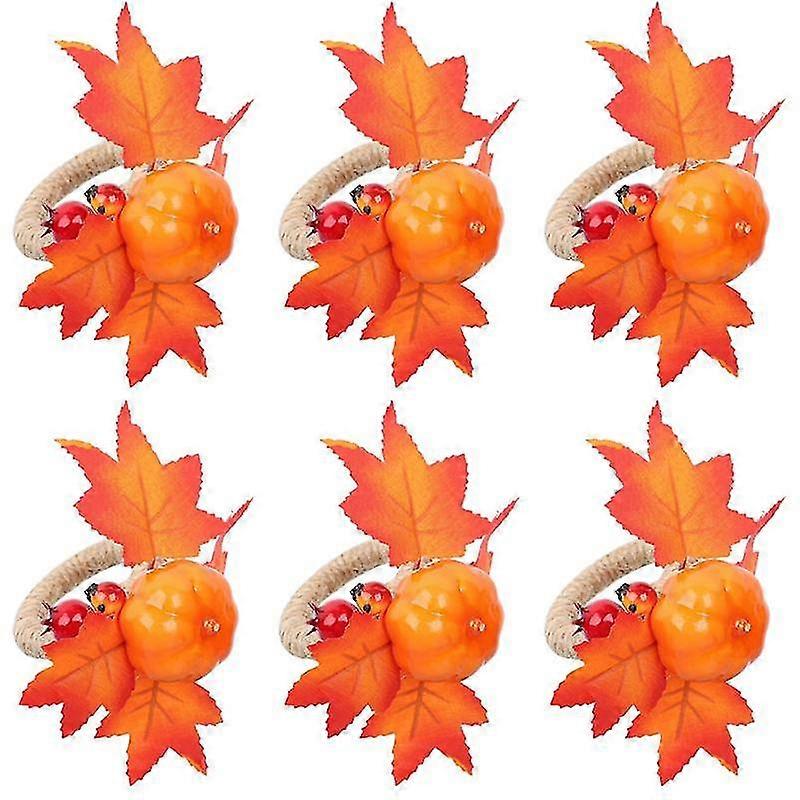 6pcs fall pumpkin napkin maple leaf buckles with berries for home