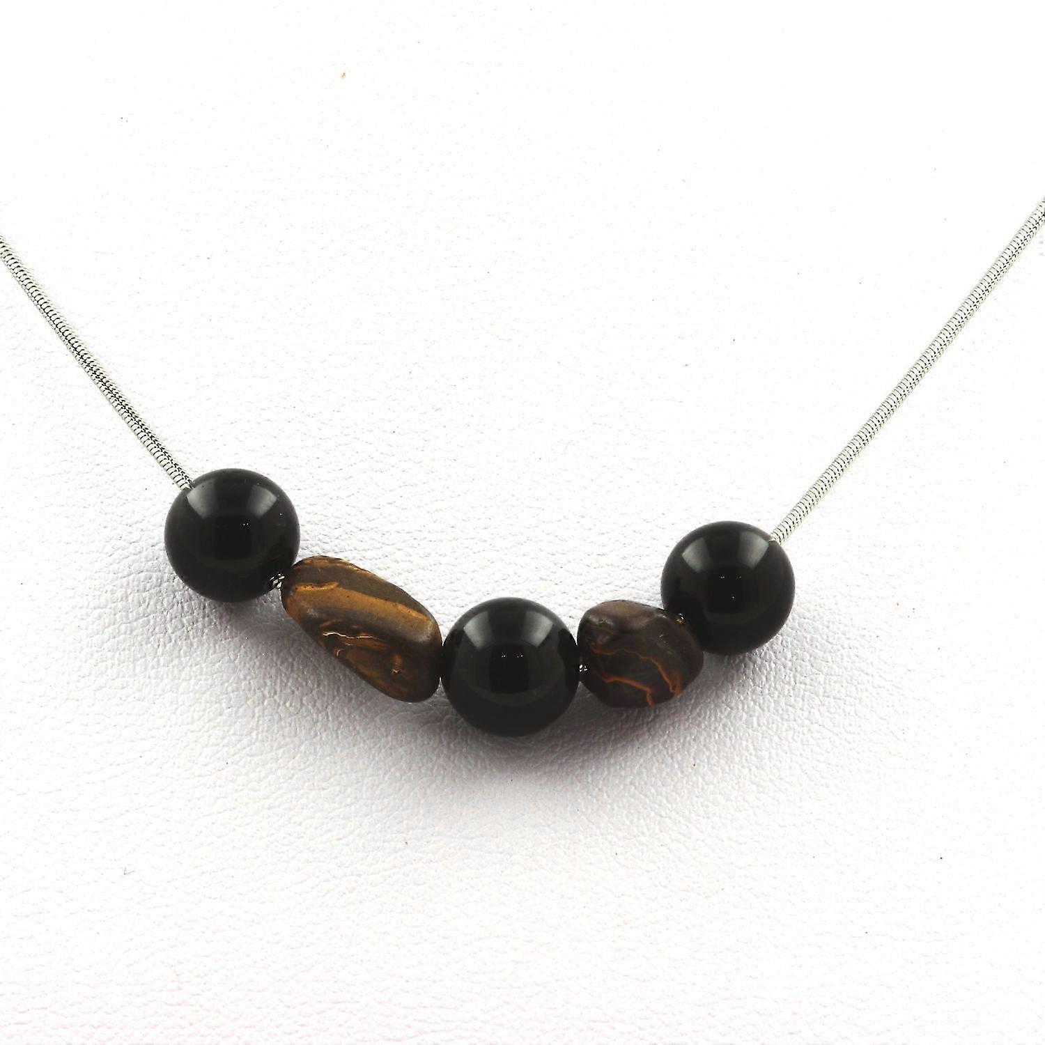 8mm Black Agate Beaded Necklace + Australian Boulder Opal