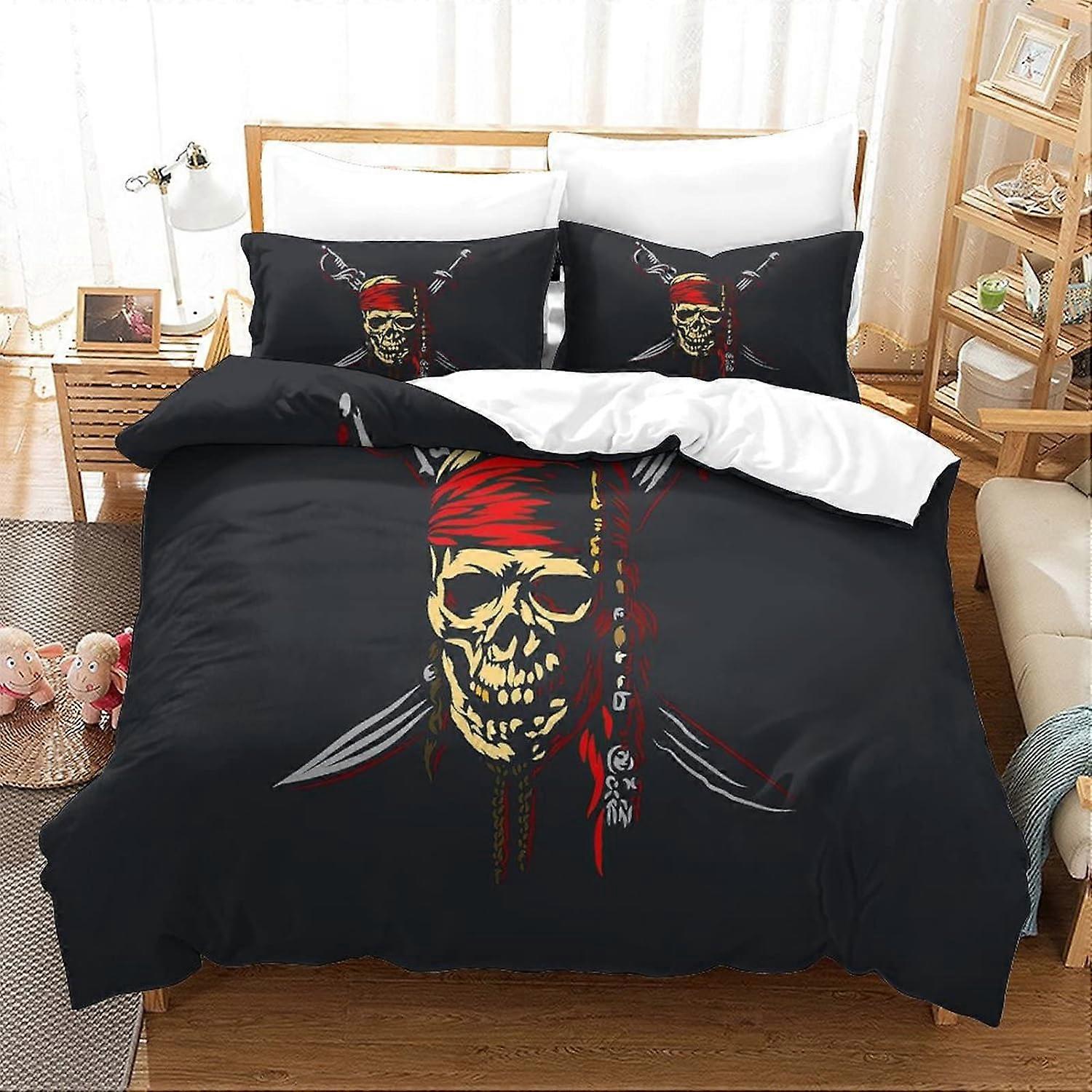 Skeleton Printed Bedding Set Pattern Duvet Cover with Pillowcases Hypoallergenic Microfiber D Gothic Printed Microfiber Bedding,for Adults Ad