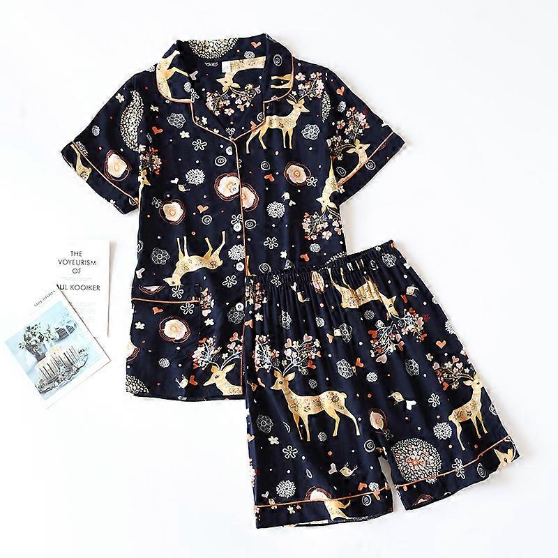 Damen Pyjama Set Kurzarm Shorts Home Pijima Lockerer zweiteiliger Anzug für Home Nachtwäsche Gedruckt Plus Size Weibliche Pijima