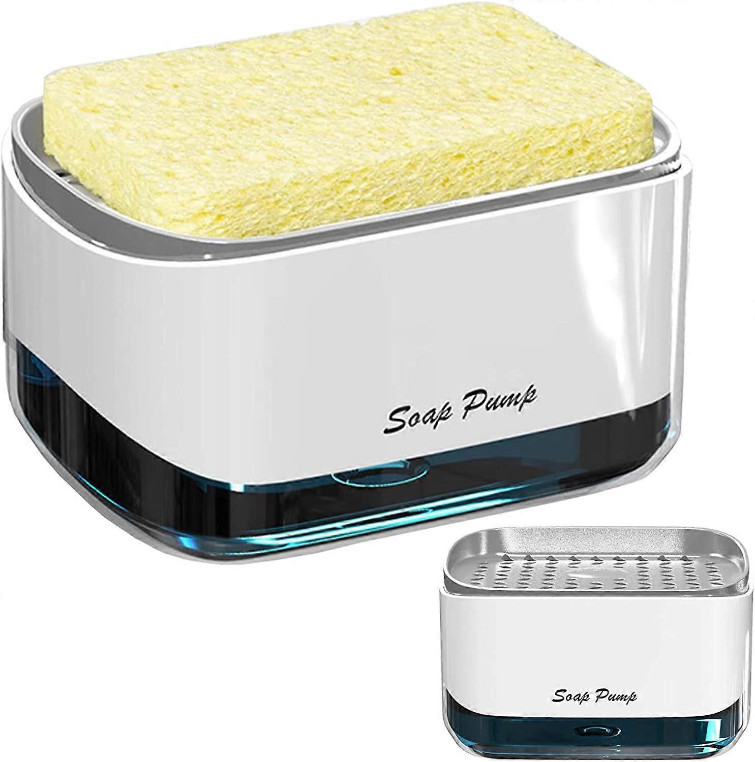 ZK-Updated Kitchen Soap Dispenser, Hand Pressure Pump Refillable Detergent Storage Container + Sponge, Sponge Holder 2 in 1 Kitchen Bathroom Detergent